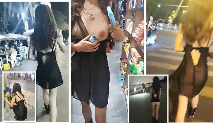 大表姐3】透视装散步商店买东西再大摇大摆去海滩掀裙子人前露出