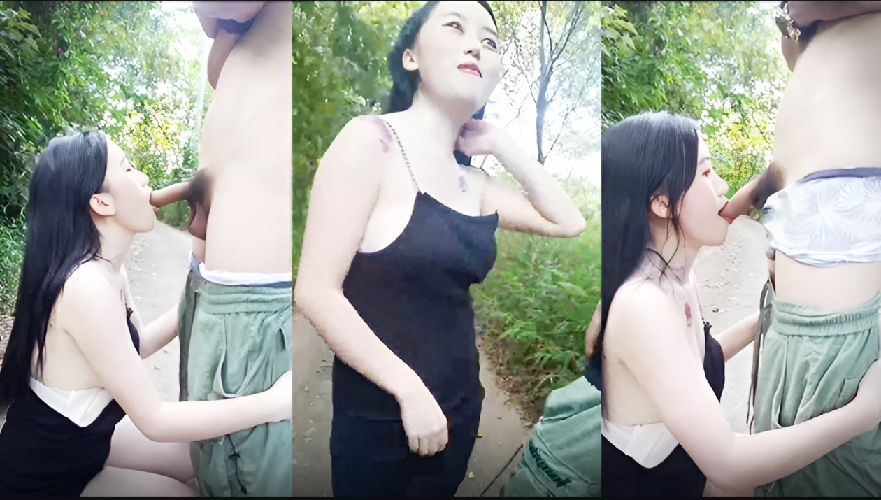 【户外勾搭野战】户外小树林，勾搭眼镜小伙，极品白嫩桃子奶，无套啪啪