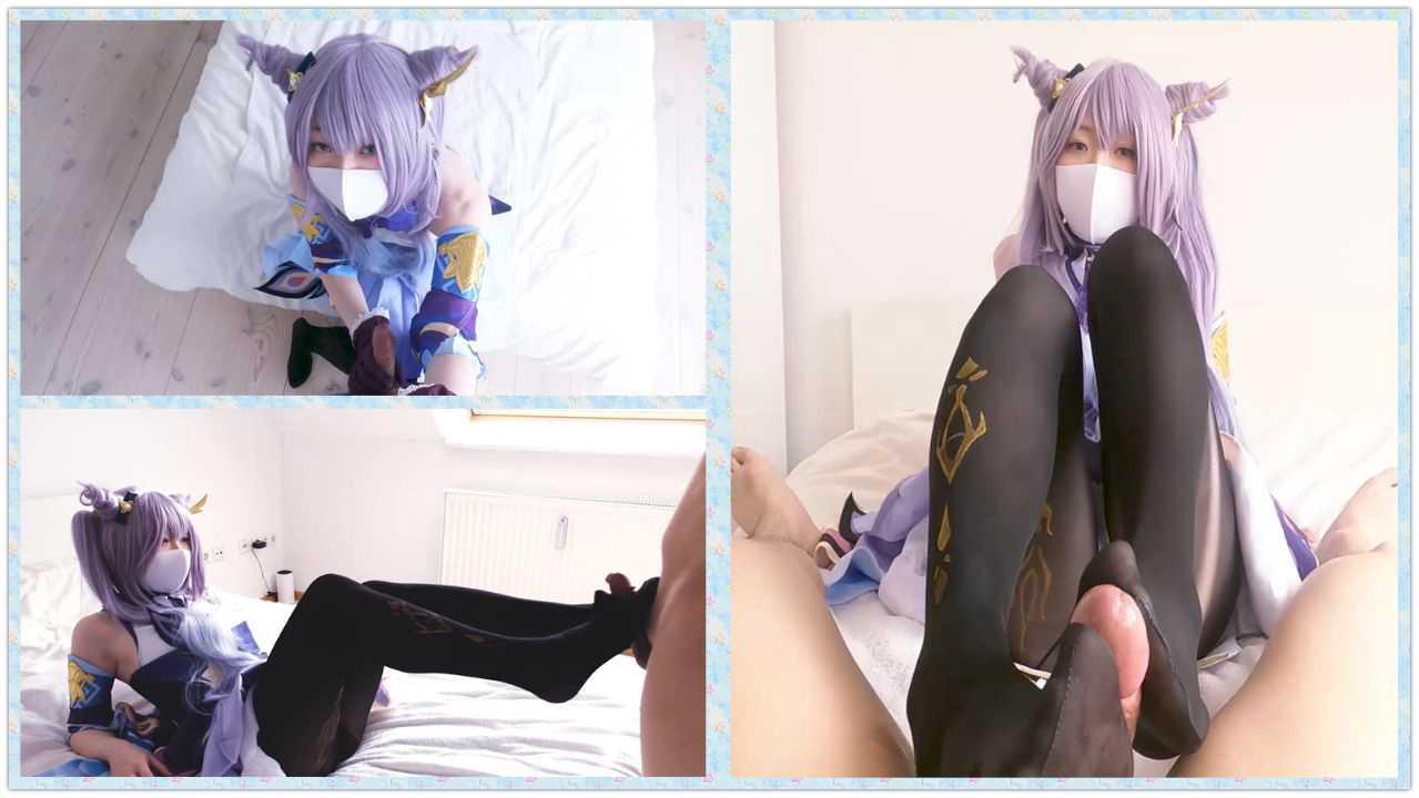 ①柚子猫最新cos原神刻晴超性感丝袜美腿足交太爽了