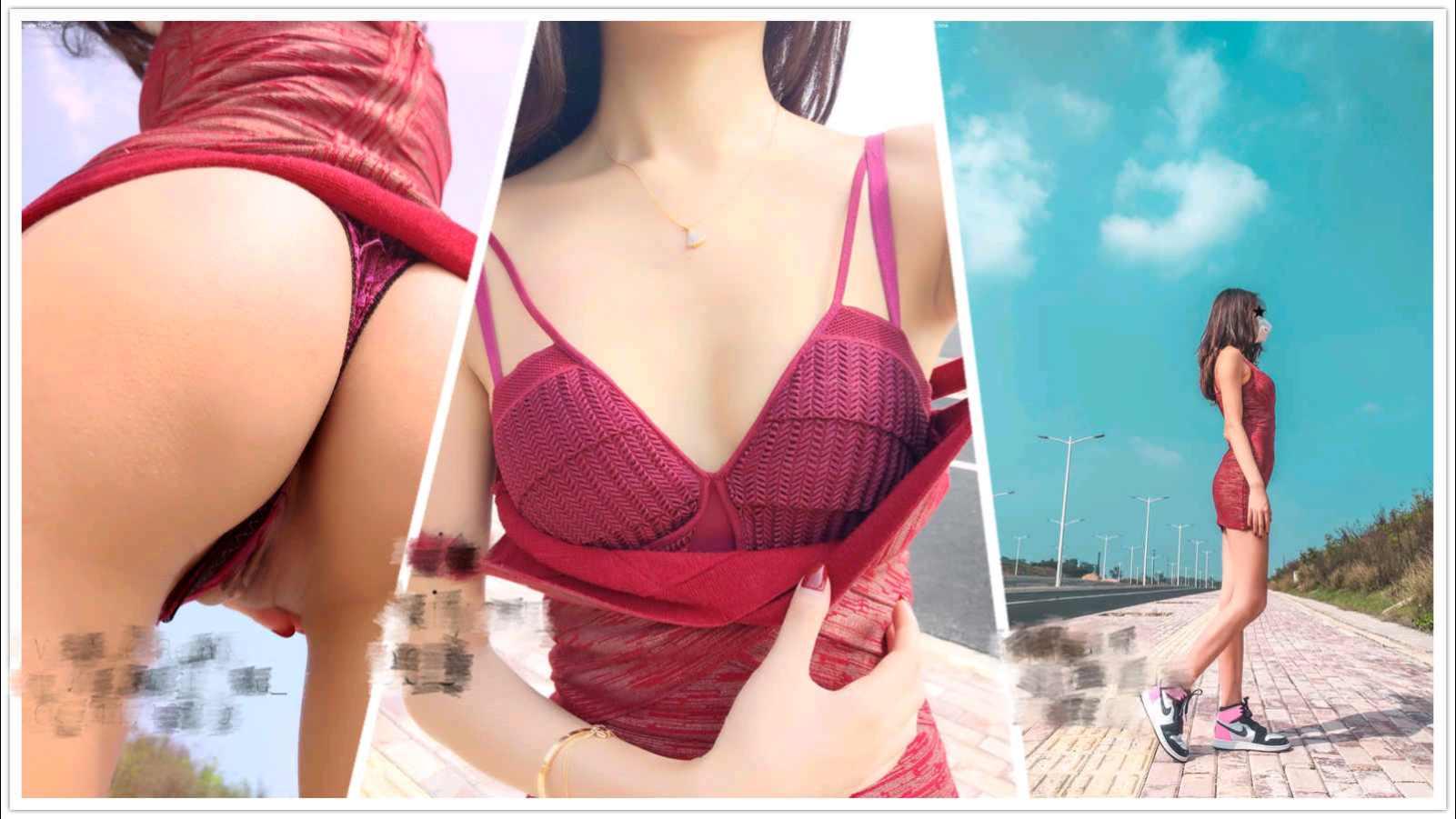 草莓味的软糖，户外自慰玩拉珠，露半脸语言挑逗遇路人