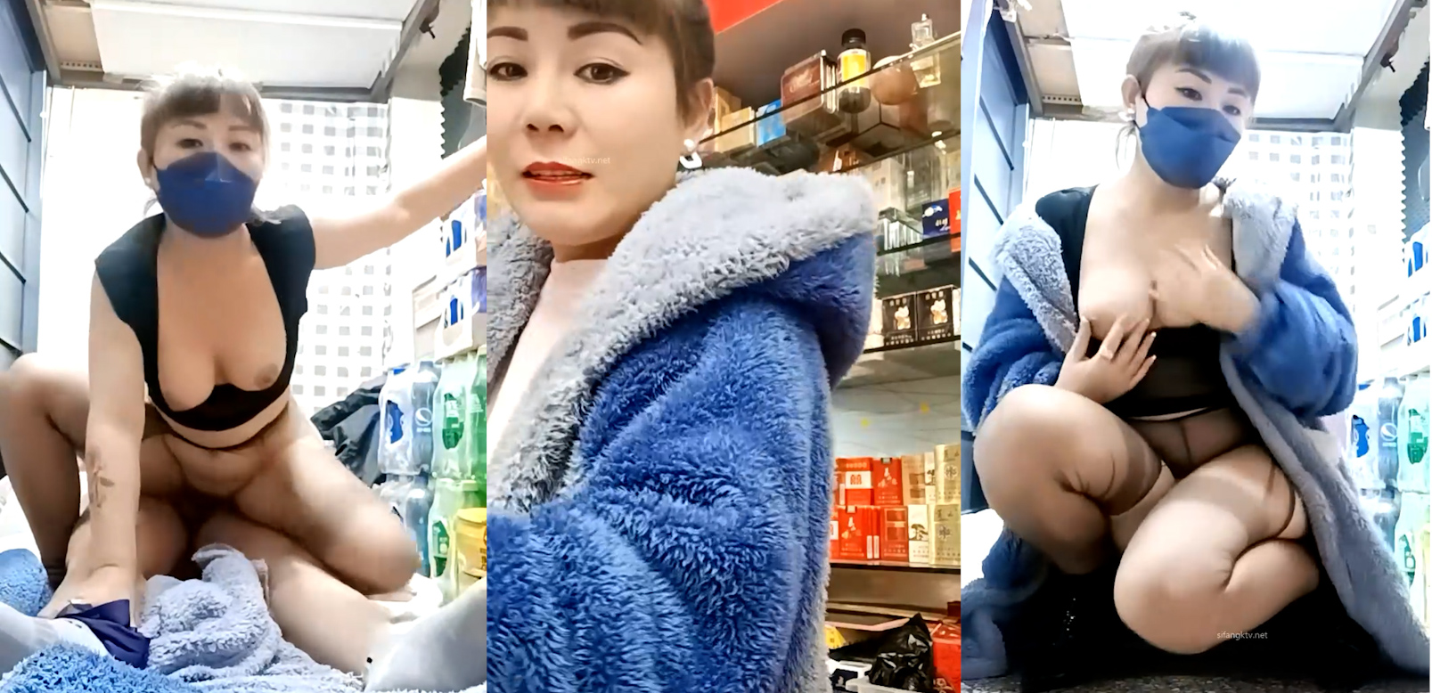 晚风吹人醒,肥姐风骚杂货店板娘! 透明装诱惑男顾客勾引进小屋性爱啪啪