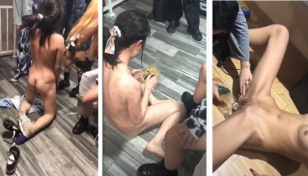 校园暴力2】瘦小女孩被同校学生围攻脱光暴打，还逼她吃屎
