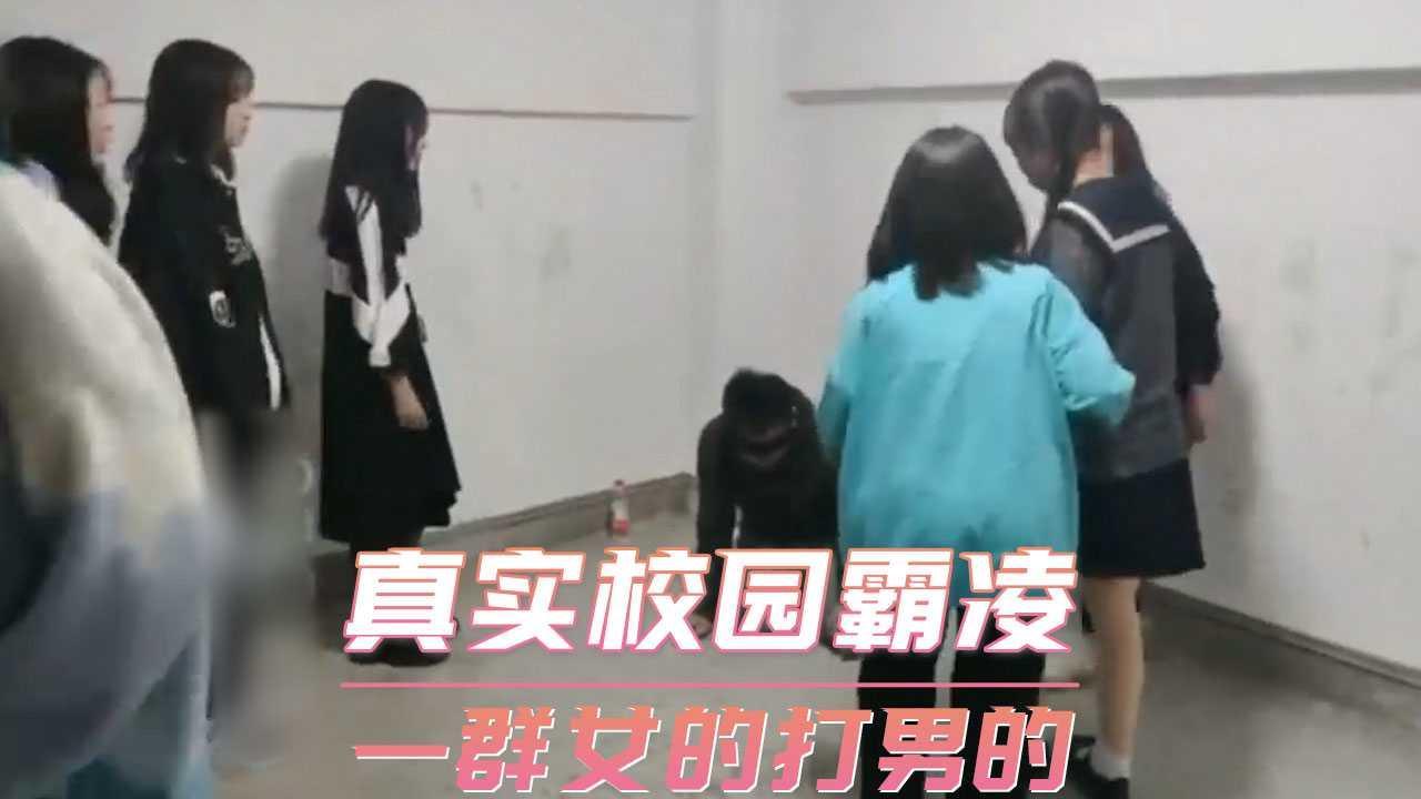 真实校园霸凌  一群女的打男的