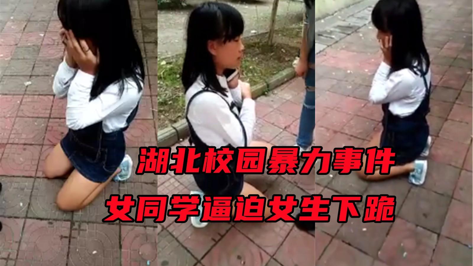 湖北校园暴力事件，遭女同学殴打逼迫下跪道歉