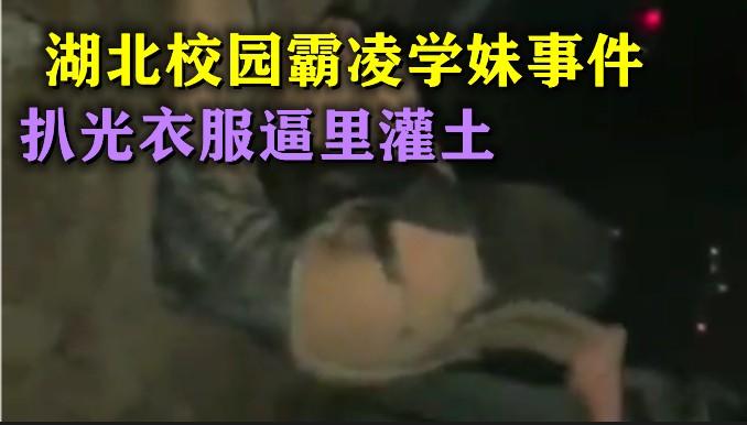 【校园欺凌】湖北校园霸凌学妹，扒光衣服逼里灌土