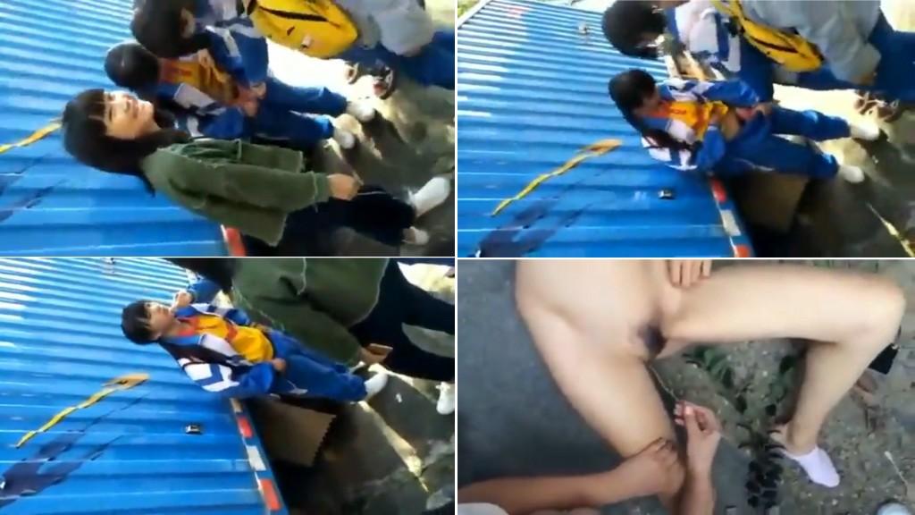 【真实校园暴力】女学渣们欺负老实同学把裤子强行脱了，用小树枝插逼还问亲爱的你爽吗？是不是太小了？