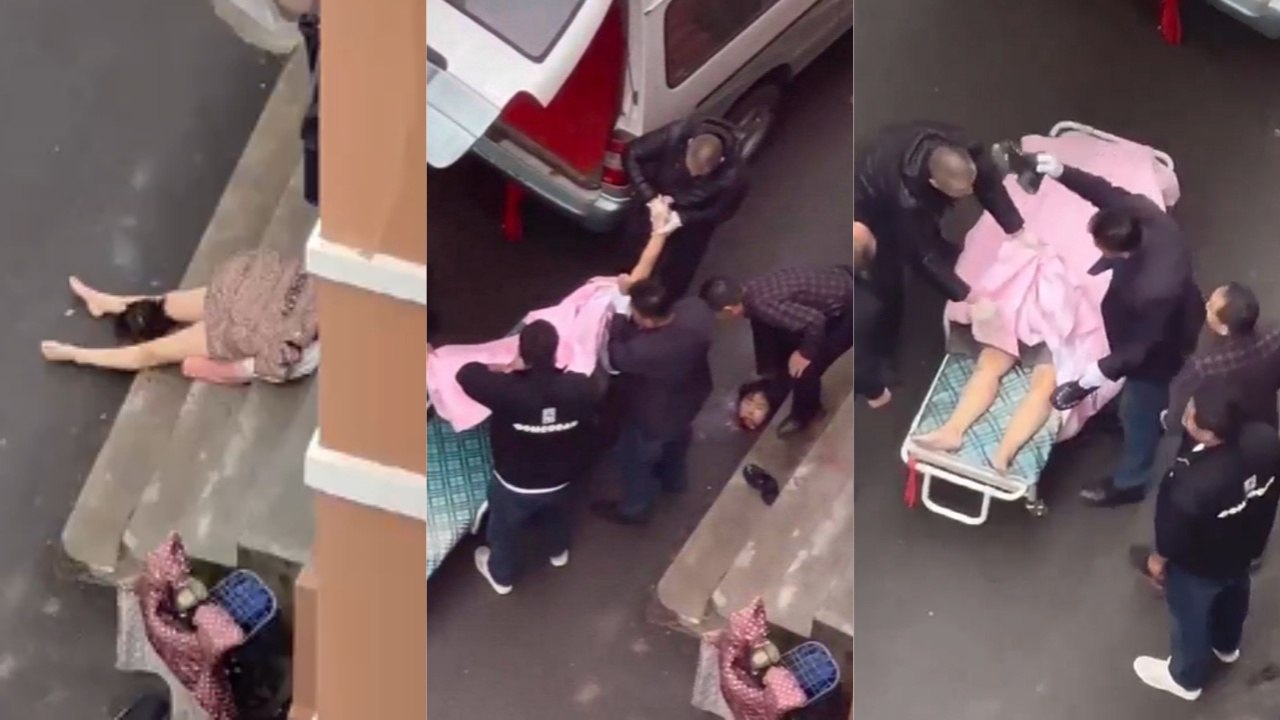 瘆人！陕西安康女子跳楼头被撞飞 收尸时头颅又从担架掉落