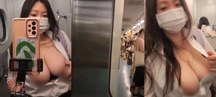 台湾捷运淡海轻轨露奶事件 巨乳OL躲进卫生间给粉丝直播揉G奶 为枯燥的通勤找点乐趣