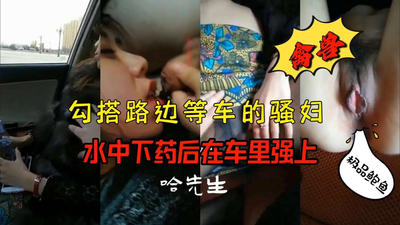搭讪路边等车的骚妇，水中下药后在车里强上-精品力荐